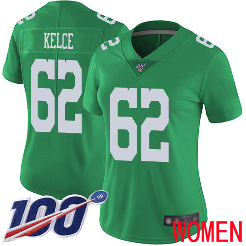 Women Philadelphia Eagles #62 Jason Kelce Limited Green Rush Vapor Untouchable NFL Jersey 100th Season